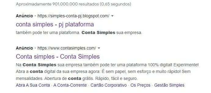 golpes de sites falsos apicado em anúncios na busca do Google