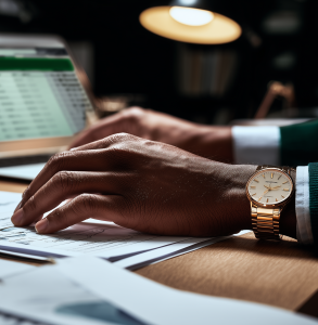 Empreendedor analisando planilhas financeiras no computador enquanto organiza as contas da empresa com apoio da Conta Simples