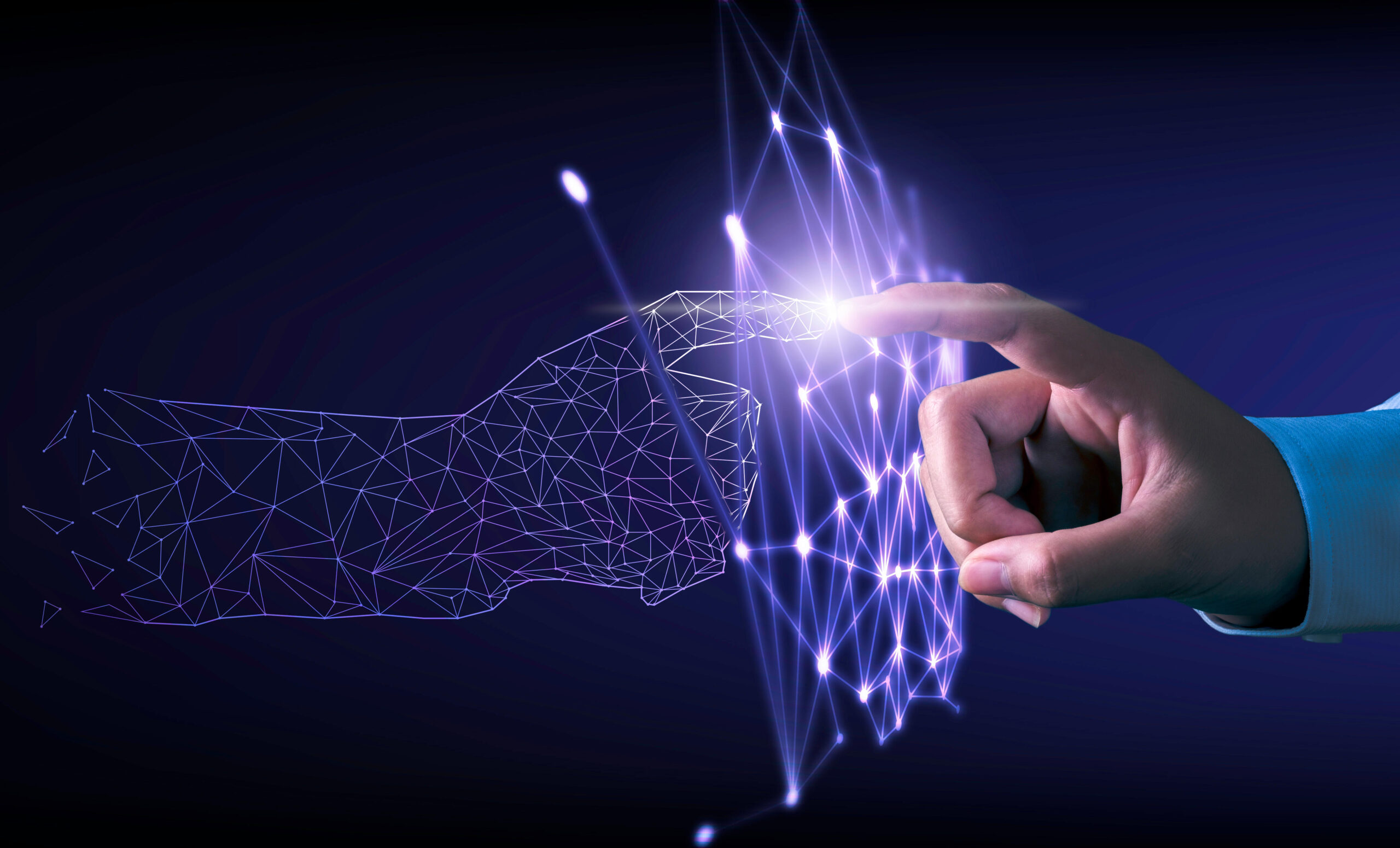 Hand,Touching,Modern,Interface,Digital,Transformation,And,Metaverse,Concept.,Connection
