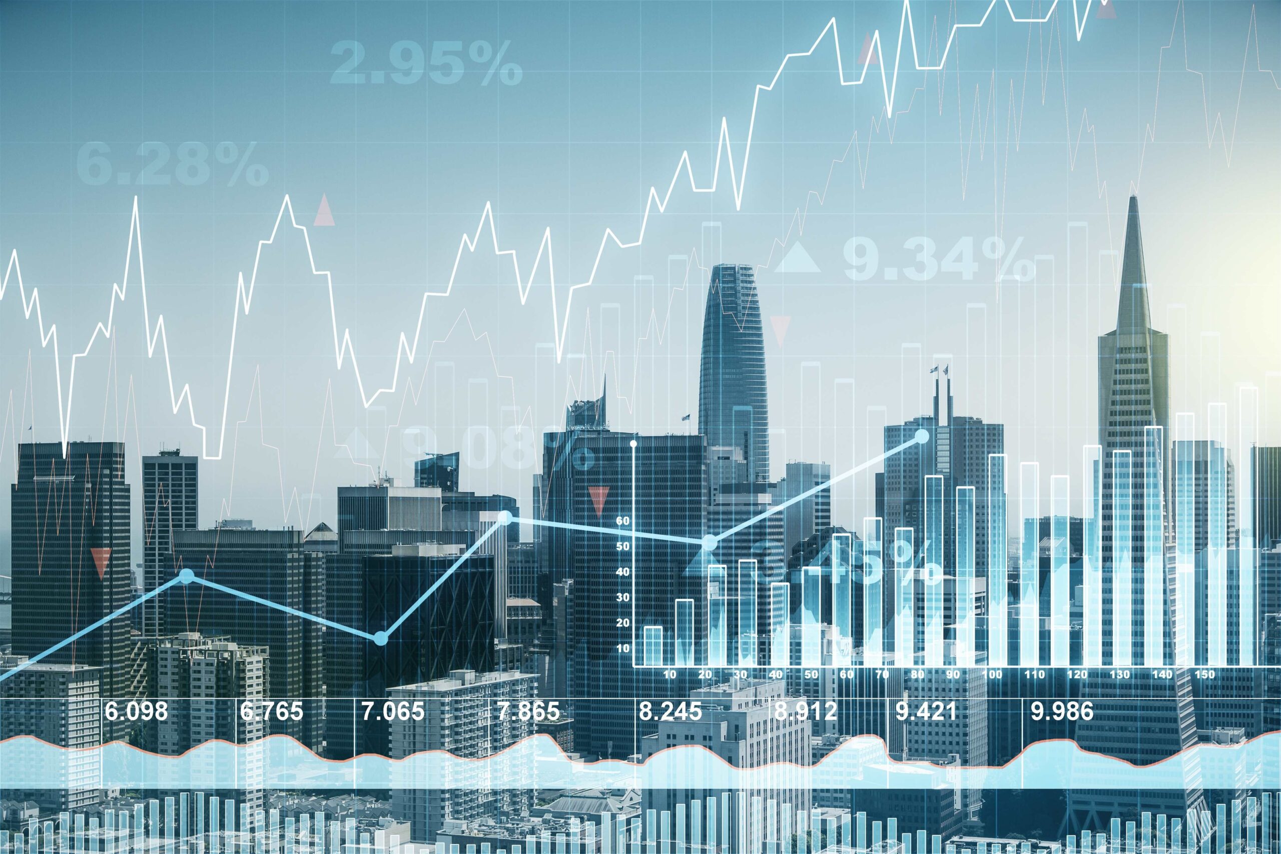 Multi,Exposure,Of,Virtual,Creative,Financial,Chart,Hologram,On,San