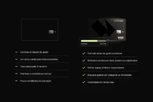 Comparativo entre cartão de crédito PJ sem anuidade da Conta Simples e cartão único, com diferenças no controle de gastos.